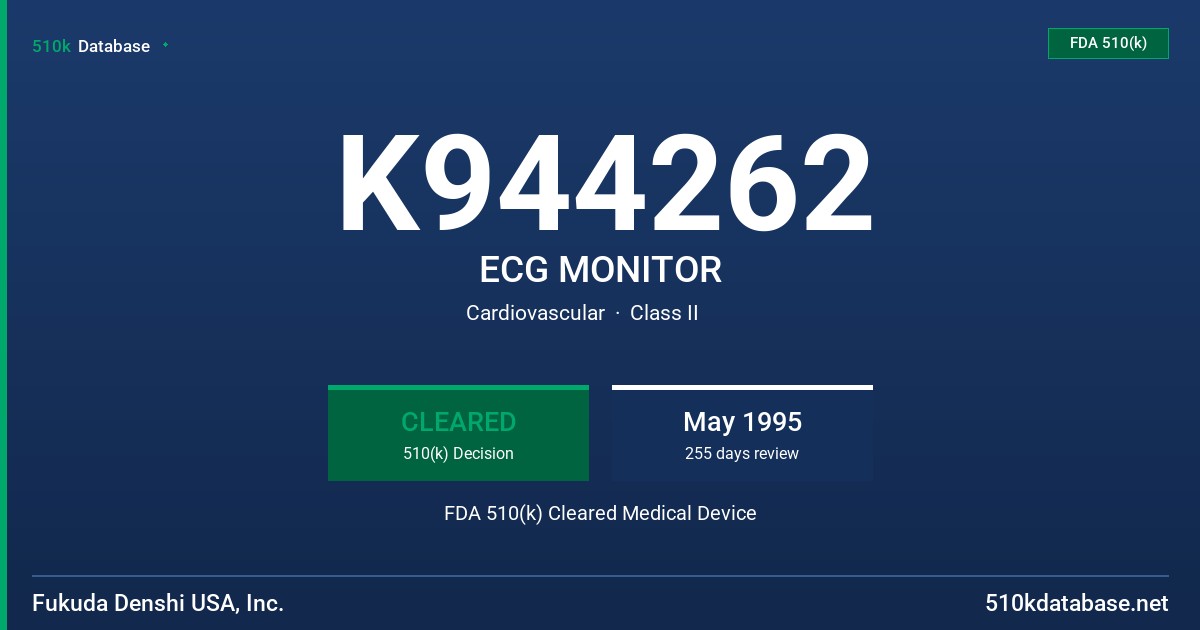 K944262 ECG MONITOR FDA 510(k) Cleared Medical Device