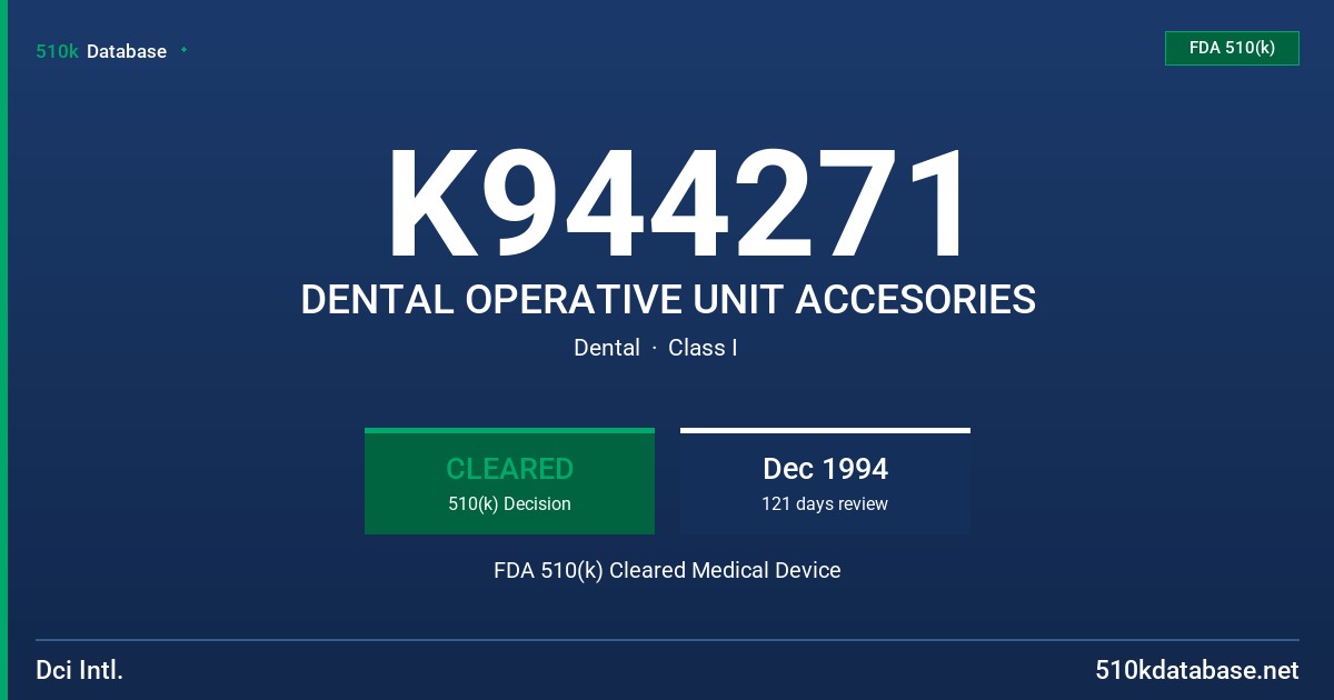 K944271 DENTAL OPERATIVE UNIT ACCESORIES FDA 510(k) Cleared Medical Device
