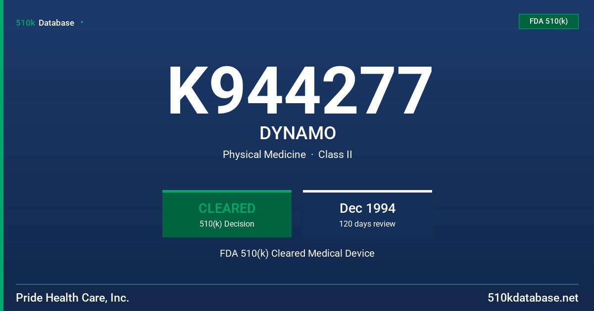 K944277 DYNAMO FDA 510(k) Cleared Medical Device