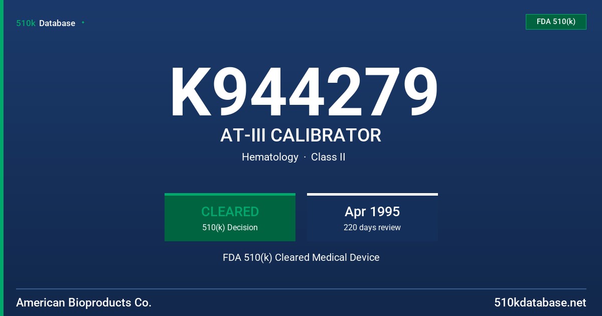 K944279 AT-III CALIBRATOR FDA 510(k) Cleared Medical Device