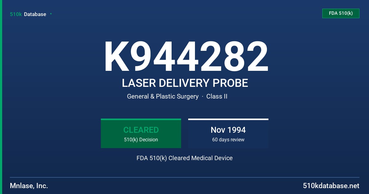 K944282 LASER DELIVERY PROBE FDA 510(k) Cleared Medical Device