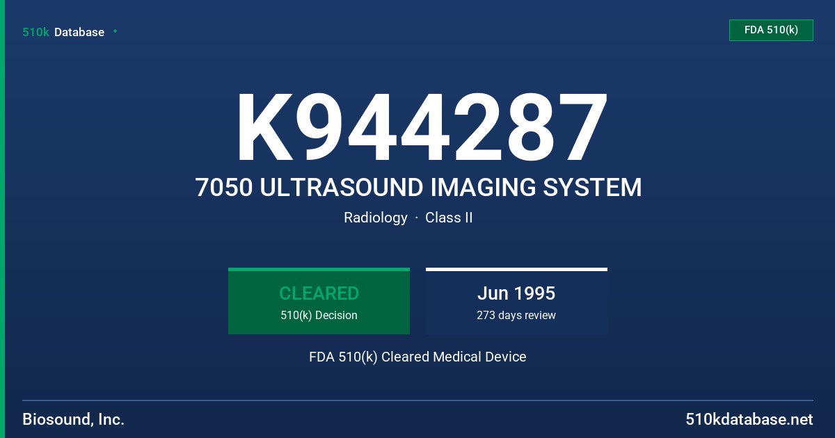 K944287 7050 ULTRASOUND IMAGING SYSTEM FDA 510(k) Cleared Medical Device
