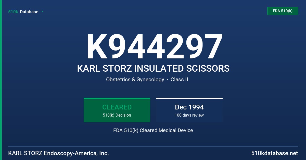 K944297 KARL STORZ INSULATED SCISSORS FDA 510(k) Cleared Medical Device
