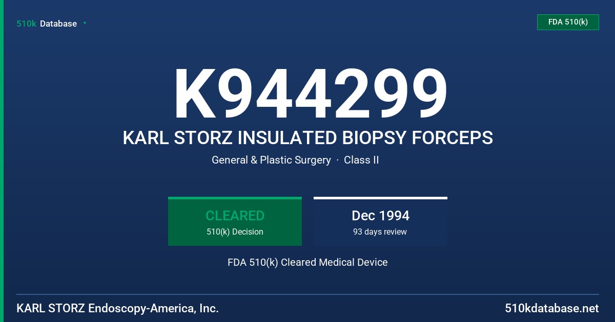 K944299 KARL STORZ INSULATED BIOPSY FORCEPS FDA 510(k) Cleared Medical Device