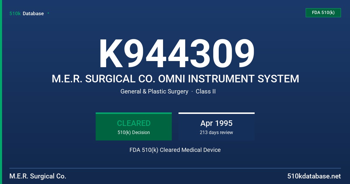 K944309 M.E.R. SURGICAL CO. OMNI INSTRUMENT SYSTEM FDA 510(k) Cleared Medical Device