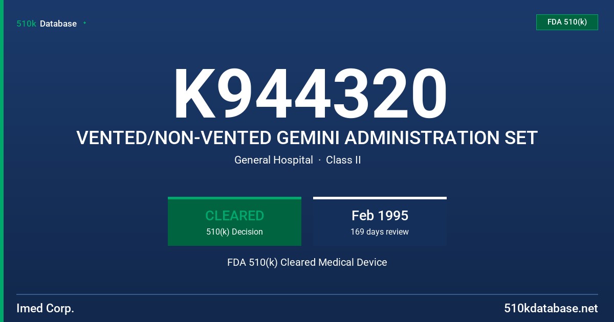 K944320 VENTED/NON-VENTED GEMINI ADMINISTRATION SET FDA 510(k) Cleared Medical Device