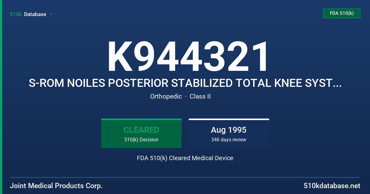 K944321 S-ROM NOILES POSTERIOR STABILIZED TOTAL KNEE SYSTEM II FDA 510(k) Cleared Medical Device