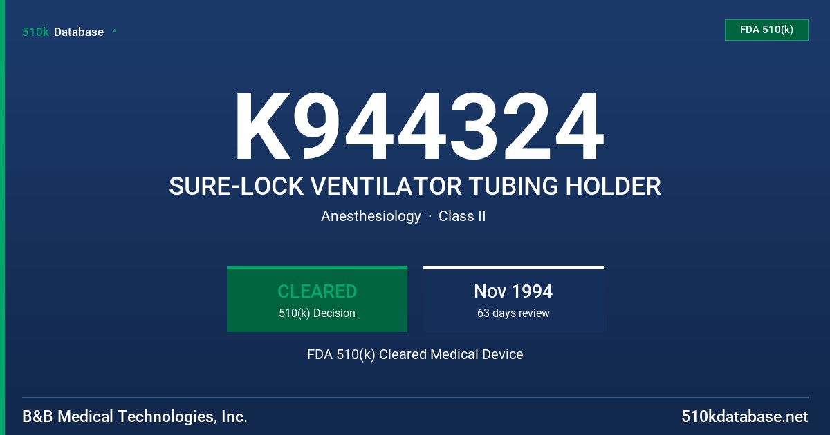 K944324 SURE-LOCK VENTILATOR TUBING HOLDER FDA 510(k) Cleared Medical Device