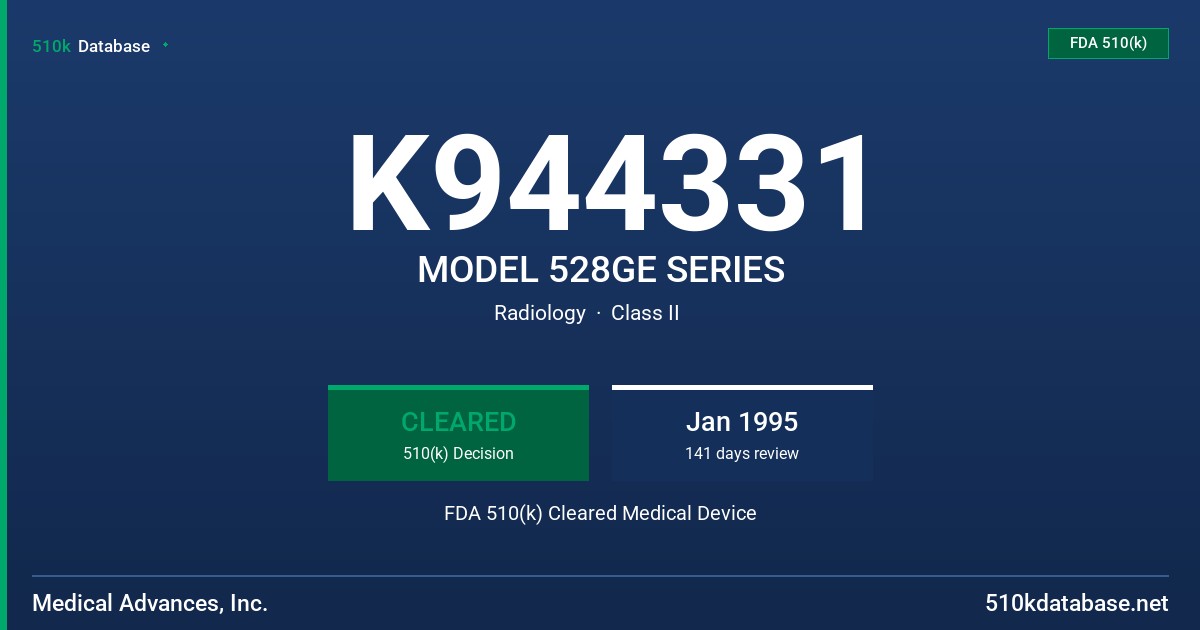 K944331 MODEL 528GE SERIES FDA 510(k) Cleared Medical Device