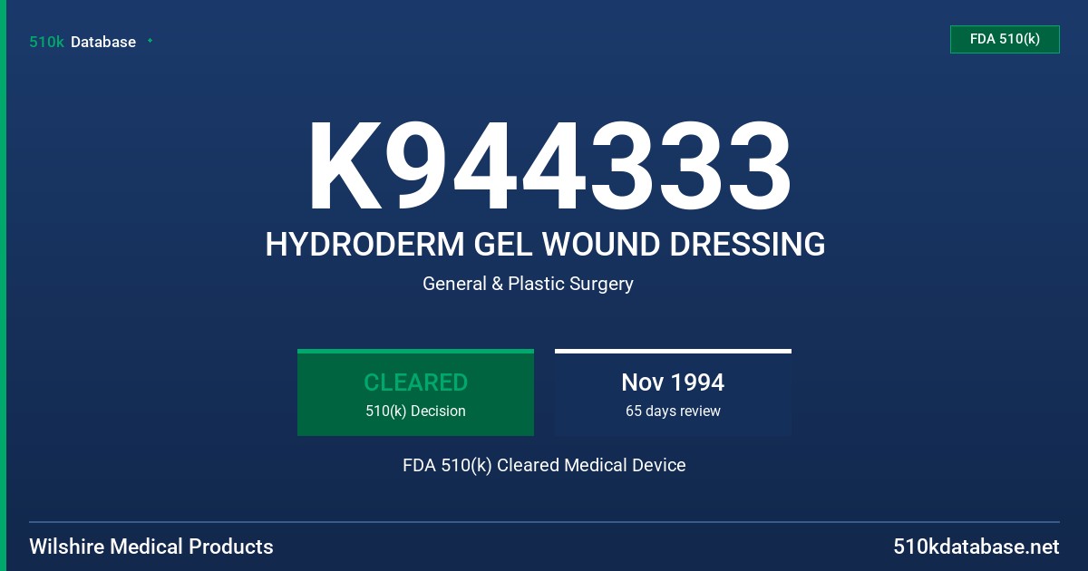 K944333 HYDRODERM GEL WOUND DRESSING FDA 510(k) Cleared Medical Device