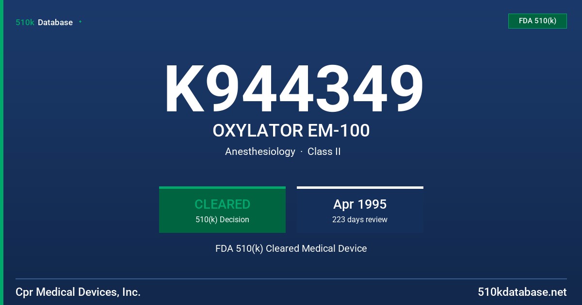 K944349 OXYLATOR EM-100 FDA 510(k) Cleared Medical Device