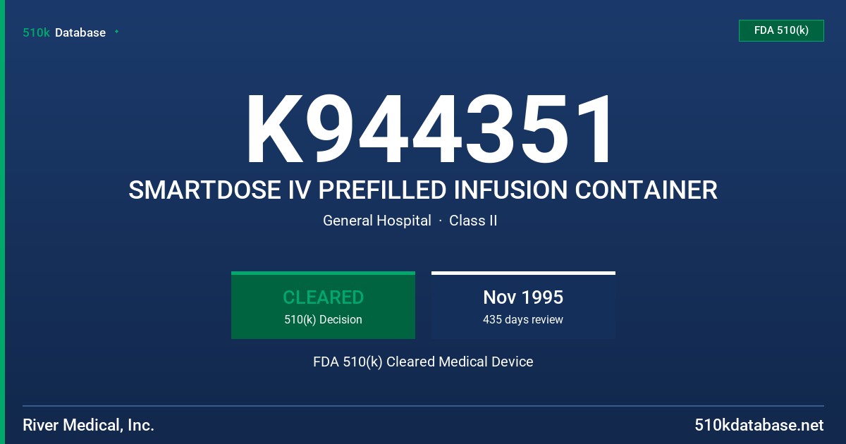 K944351 SMARTDOSE IV PREFILLED INFUSION CONTAINER FDA 510(k) Cleared Medical Device