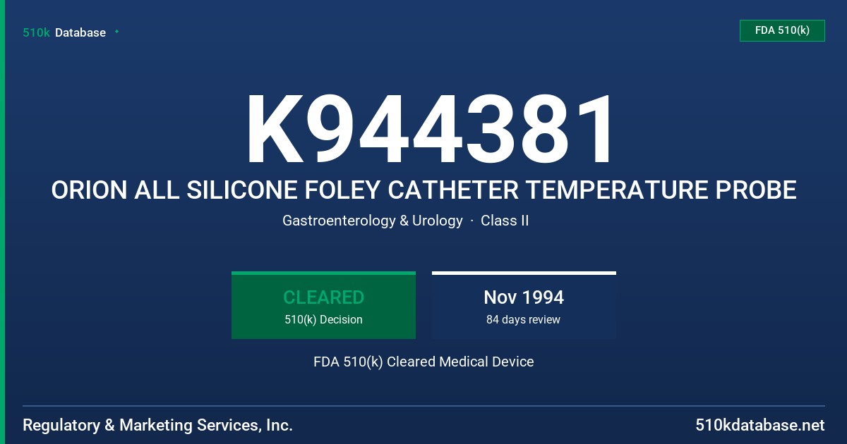 K944381 ORION ALL SILICONE FOLEY CATHETER TEMPERATURE PROBE FDA 510(k) Cleared Medical Device