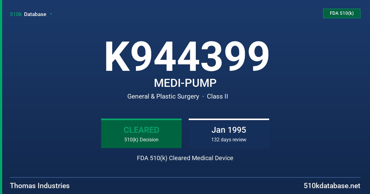 K944399 MEDI-PUMP FDA 510(k) Cleared Medical Device
