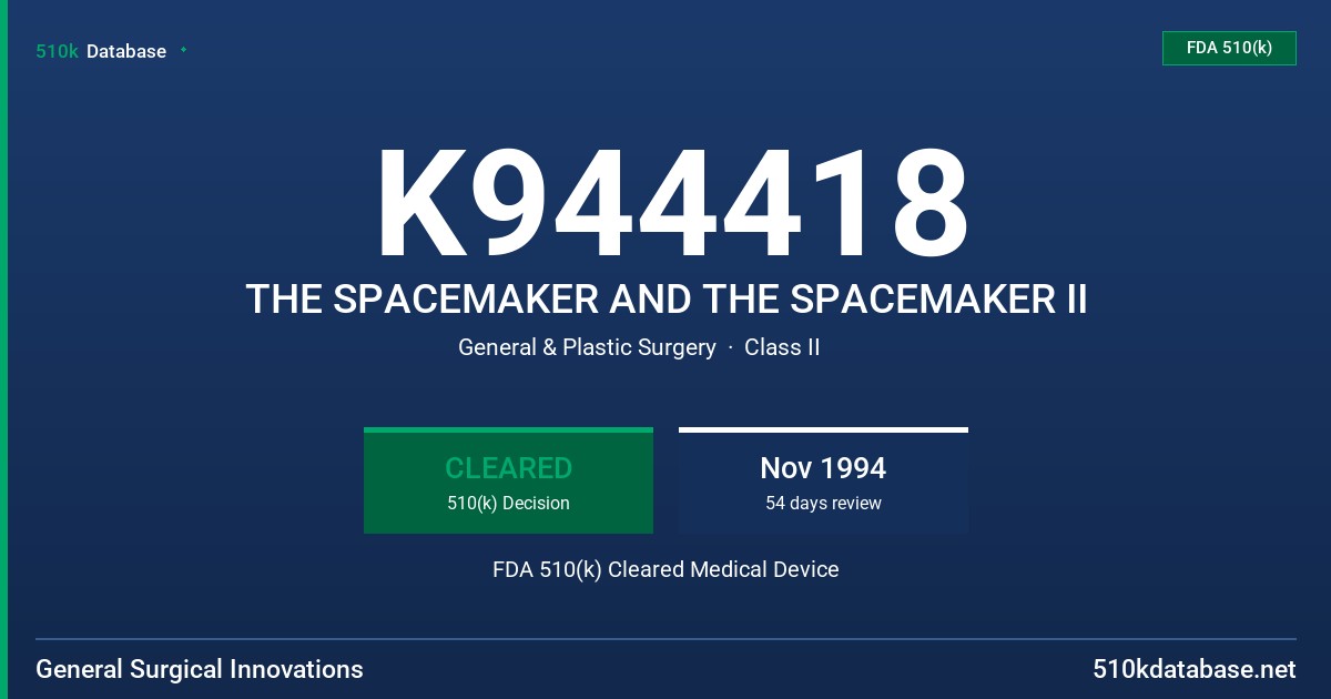 K944418 THE SPACEMAKER AND THE SPACEMAKER II FDA 510(k) Cleared Medical Device