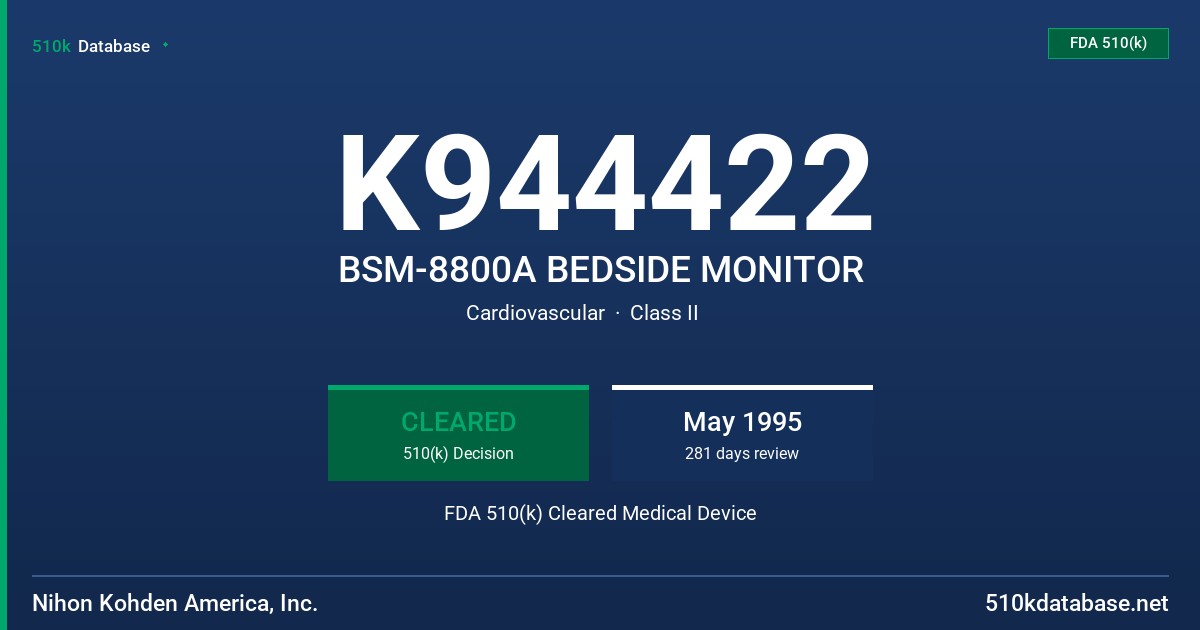 K944422 BSM-8800A BEDSIDE MONITOR FDA 510(k) Cleared Medical Device