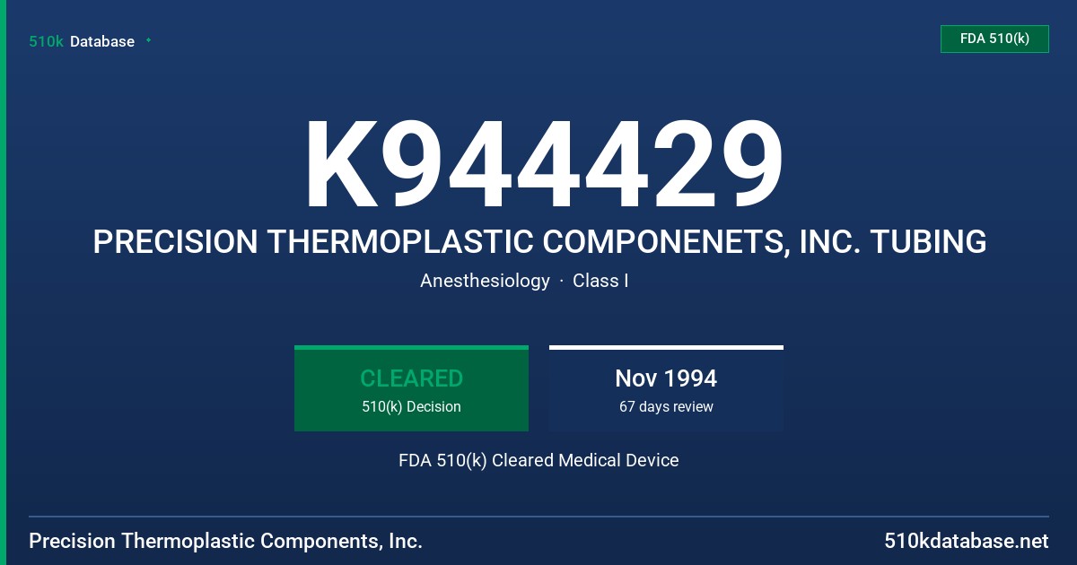 K944429 PRECISION THERMOPLASTIC COMPONENETS, INC. TUBING FDA 510(k) Cleared Medical Device