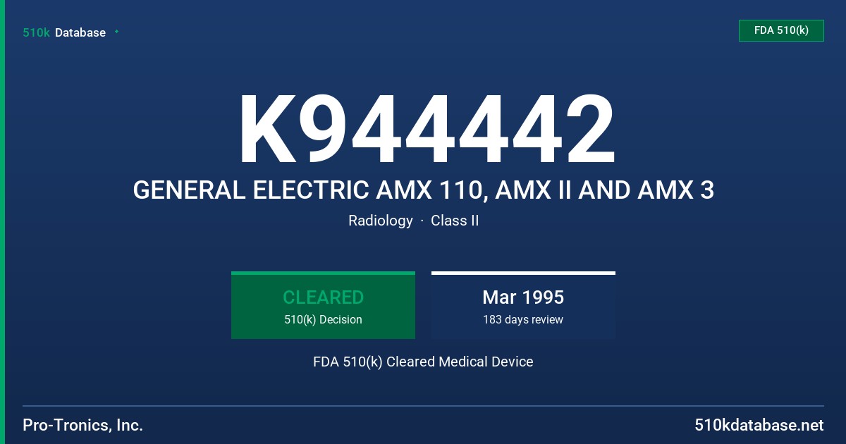 K944442 GENERAL ELECTRIC AMX 110, AMX II AND AMX 3 FDA 510(k) Cleared Medical Device