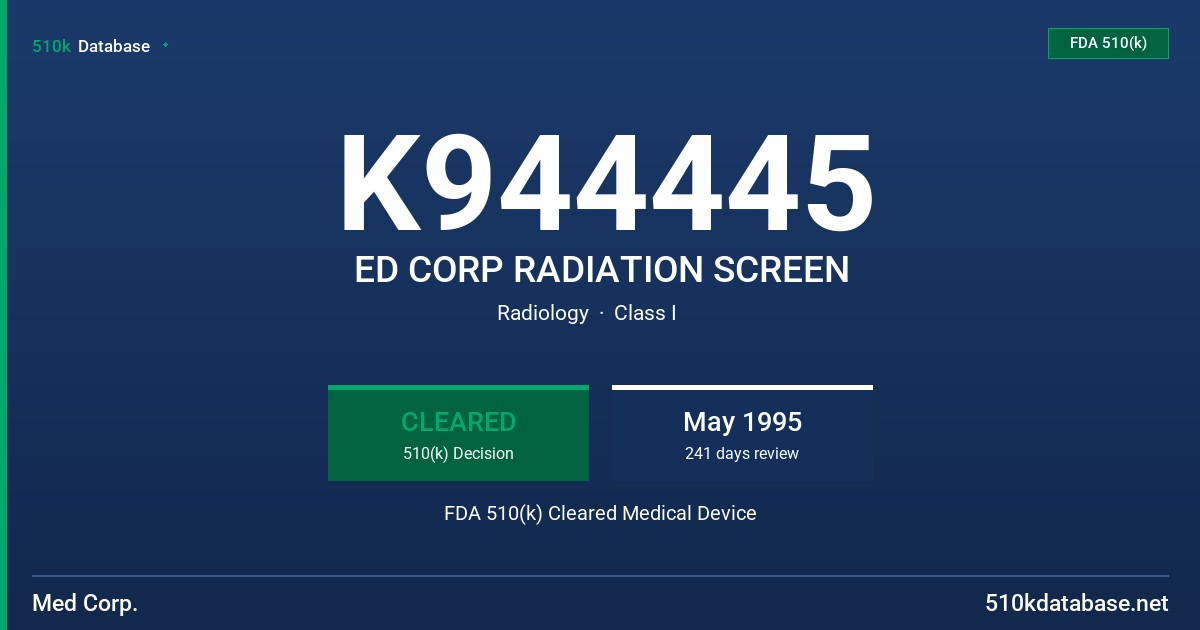 K944445 ED CORP RADIATION SCREEN FDA 510(k) Cleared Medical Device