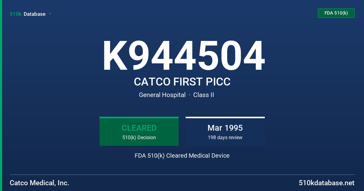 K944504 CATCO FIRST PICC FDA 510(k) Cleared Medical Device