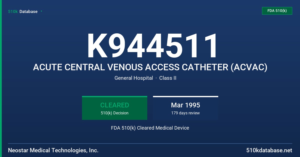K944511 ACUTE CENTRAL VENOUS ACCESS CATHETER (ACVAC) FDA 510(k) Cleared Medical Device