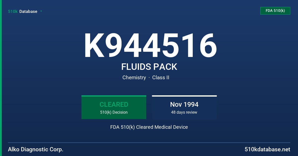 K944516 FLUIDS PACK FDA 510(k) Cleared Medical Device