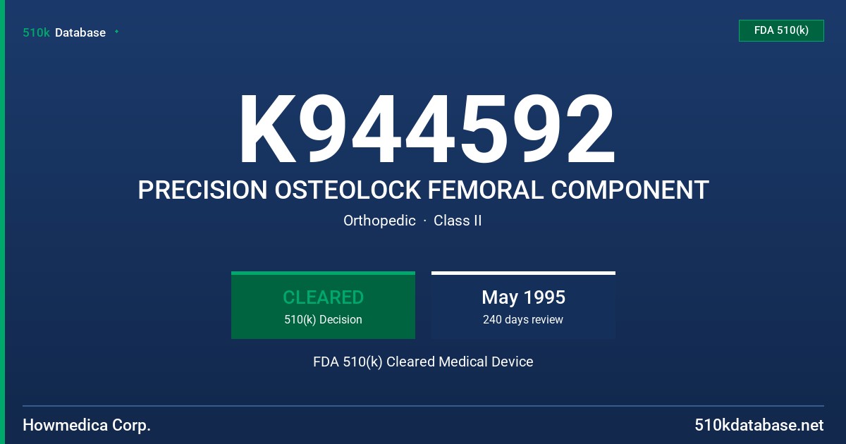 K944592 PRECISION OSTEOLOCK FEMORAL COMPONENT FDA 510(k) Cleared Medical Device