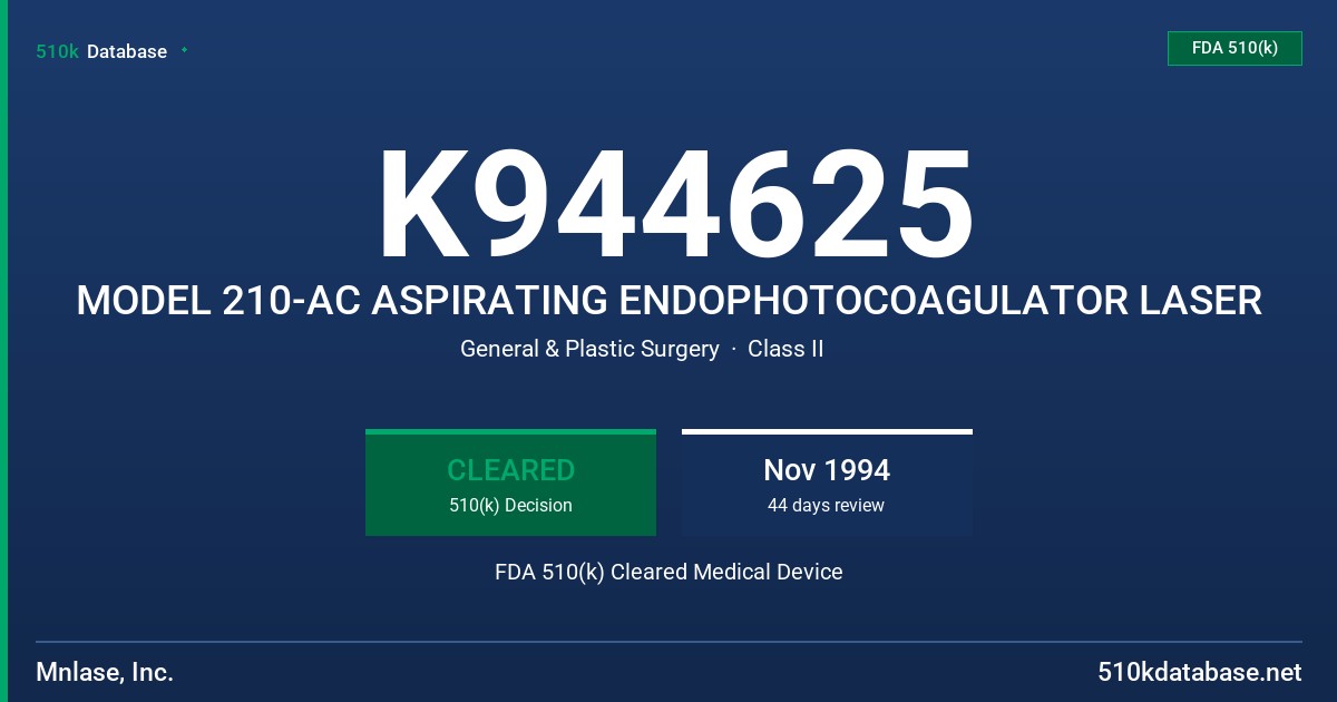 K944625 MODEL 210-AC ASPIRATING ENDOPHOTOCOAGULATOR LASER FDA 510(k) Cleared Medical Device