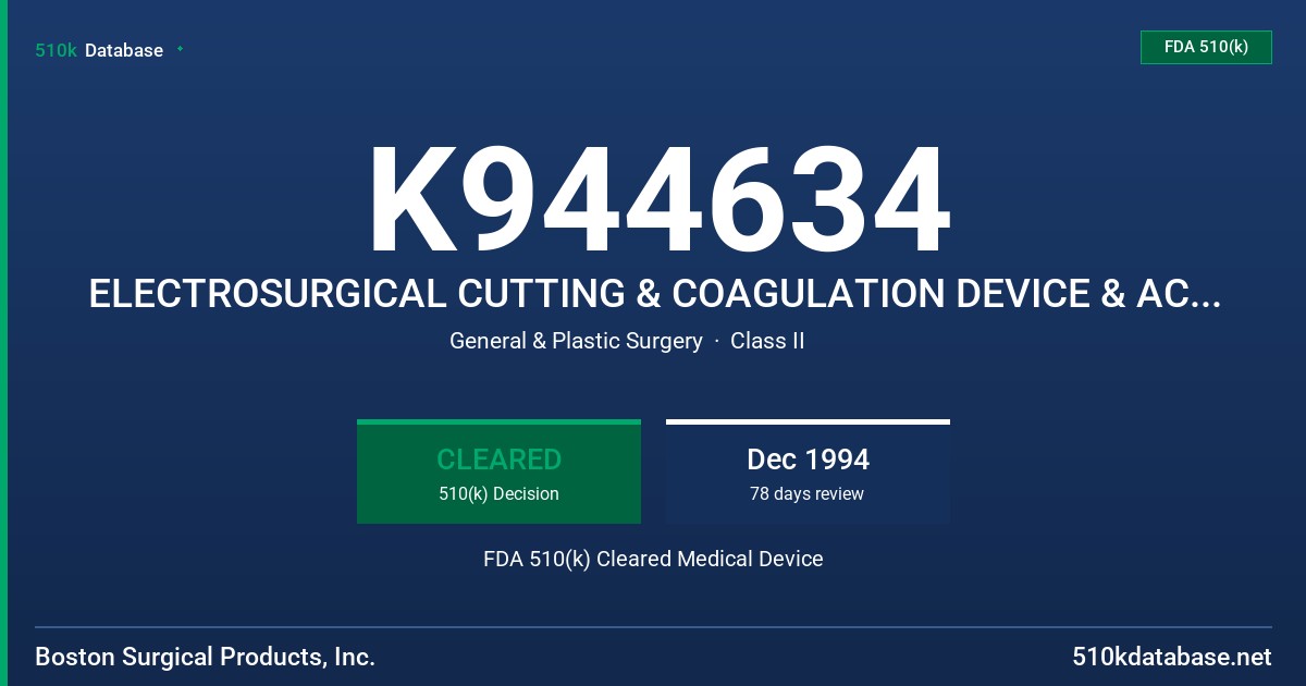 K944634 ELECTROSURGICAL CUTTING & COAGULATION DEVICE & ACCESSORIES FDA 510(k) Cleared Medical Device