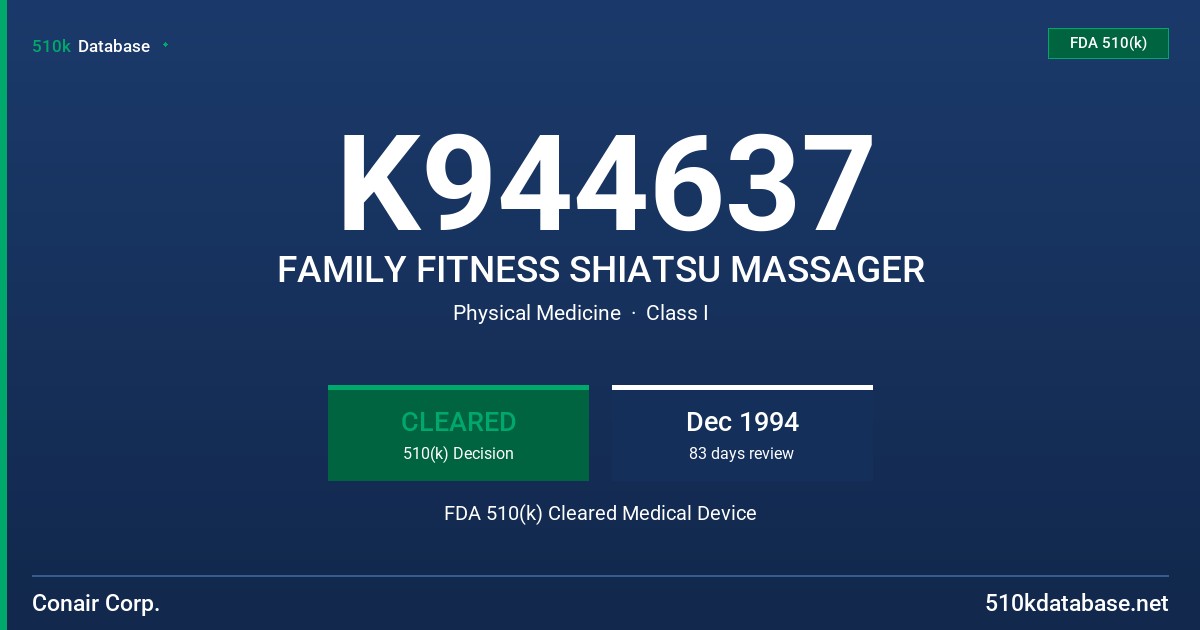 K944637 FAMILY FITNESS SHIATSU MASSAGER FDA 510(k) Cleared Medical Device