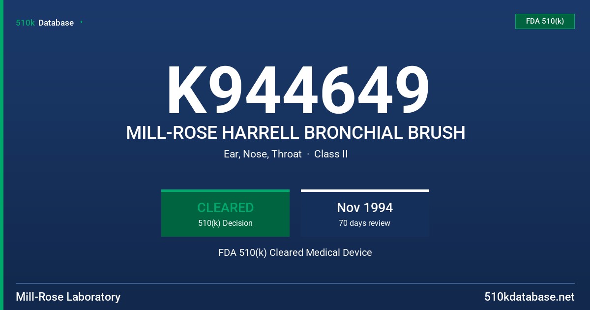K944649 MILL-ROSE HARRELL BRONCHIAL BRUSH FDA 510(k) Cleared Medical Device