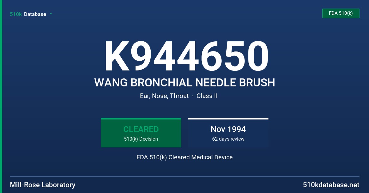 K944650 WANG BRONCHIAL NEEDLE BRUSH FDA 510(k) Cleared Medical Device