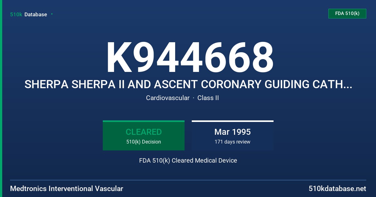 K944668 SHERPA SHERPA II AND ASCENT CORONARY GUIDING CATHETERS FDA 510(k) Cleared Medical Device