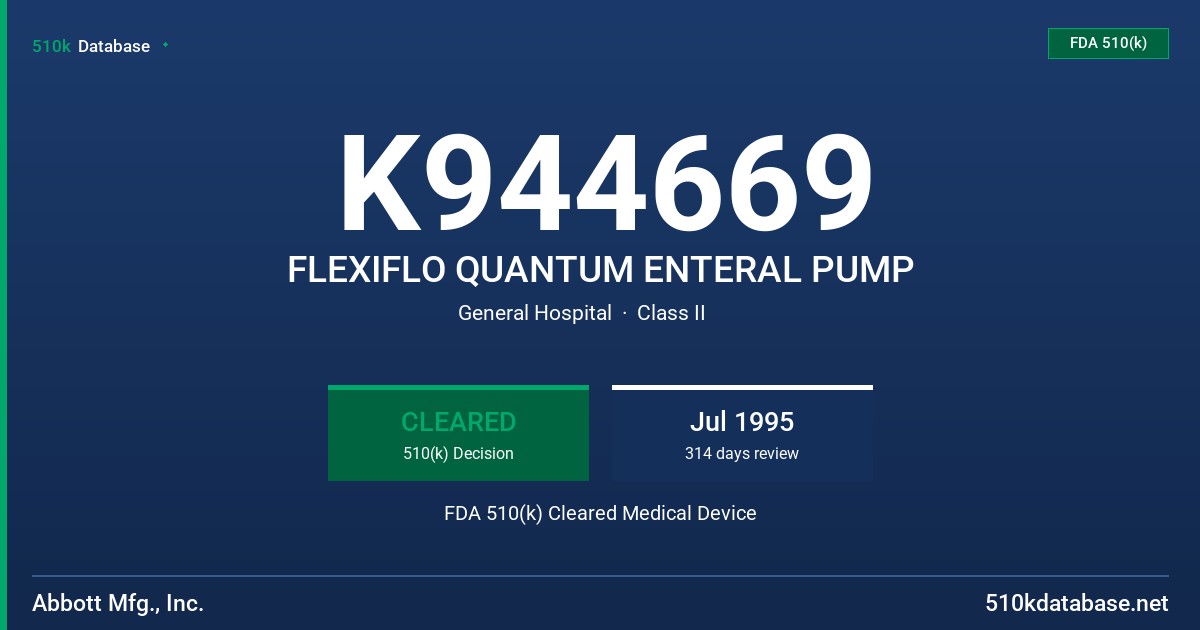 K944669 FLEXIFLO QUANTUM ENTERAL PUMP FDA 510(k) Cleared Medical Device