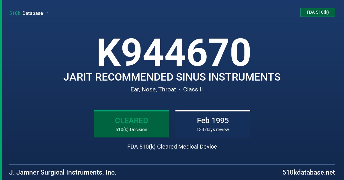 K944670 JARIT RECOMMENDED SINUS INSTRUMENTS FDA 510(k) Cleared Medical Device