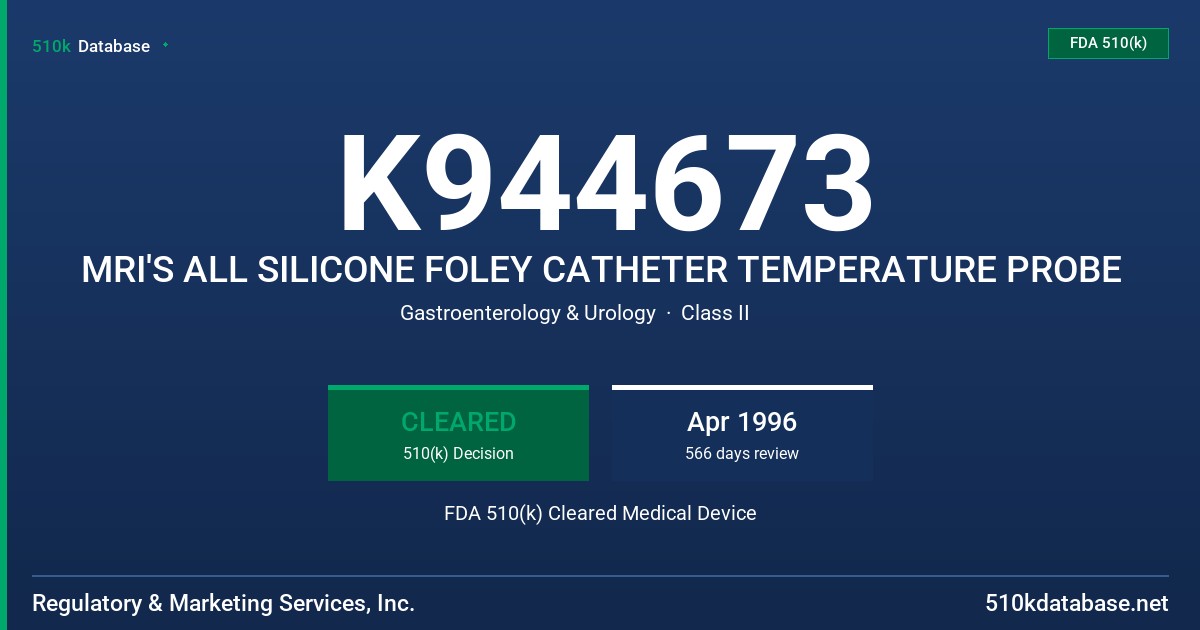 K944673 MRI'S ALL SILICONE FOLEY CATHETER TEMPERATURE PROBE FDA 510(k) Cleared Medical Device