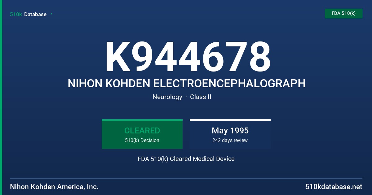 K944678 NIHON KOHDEN ELECTROENCEPHALOGRAPH FDA 510(k) Cleared Medical Device