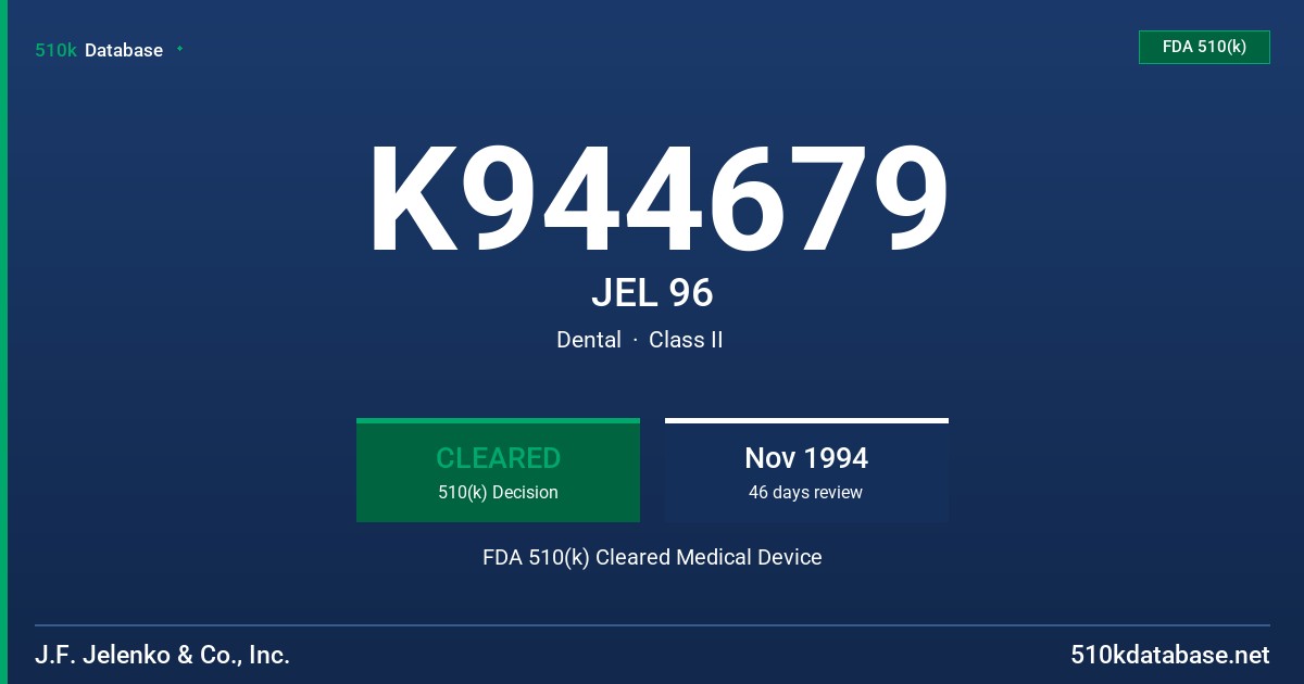 K944679 JEL 96 FDA 510(k) Cleared Medical Device