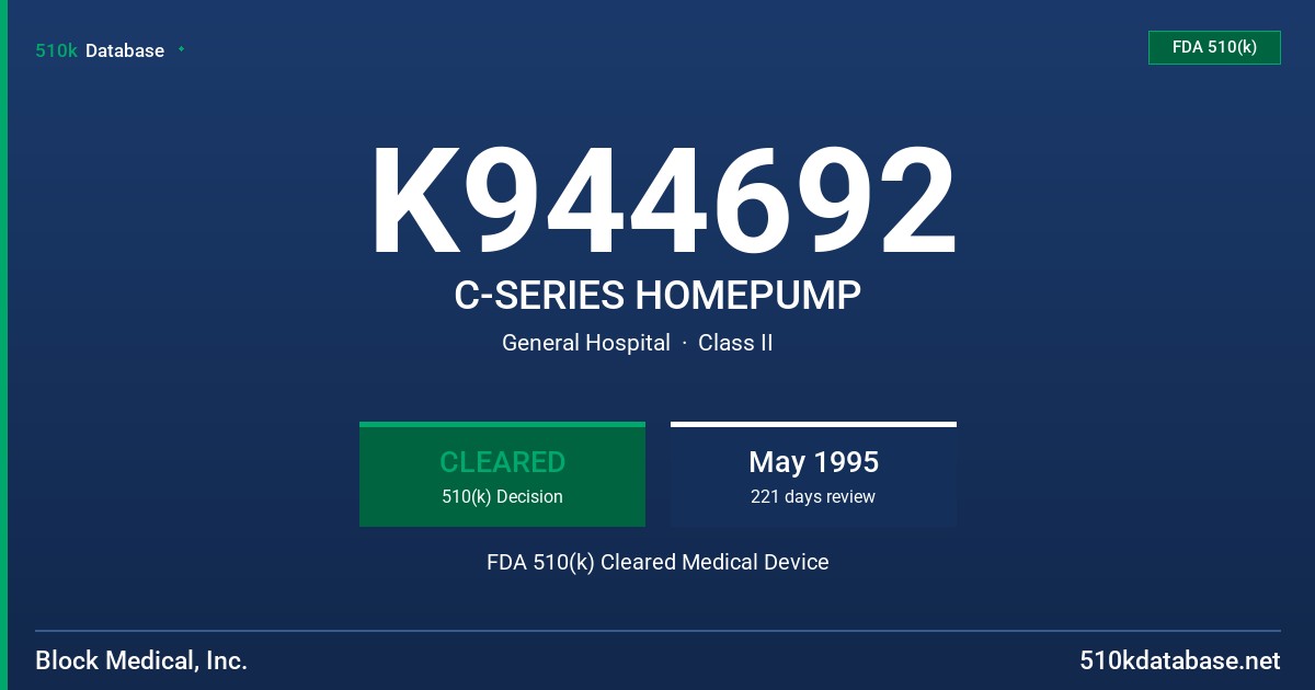 K944692 C-SERIES HOMEPUMP FDA 510(k) Cleared Medical Device