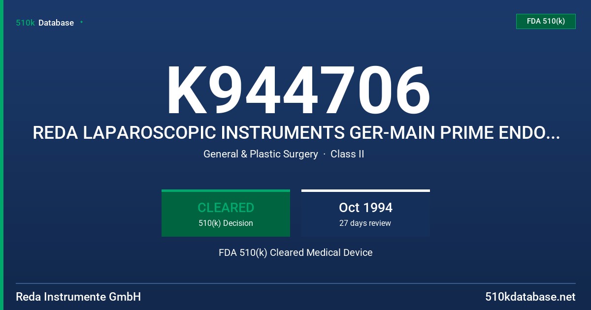K944706 REDA LAPAROSCOPIC INSTRUMENTS GER-MAIN PRIME ENDO LAPAROSCOPIC INSTRUMENTS FDA 510(k) Cleared Medical Device