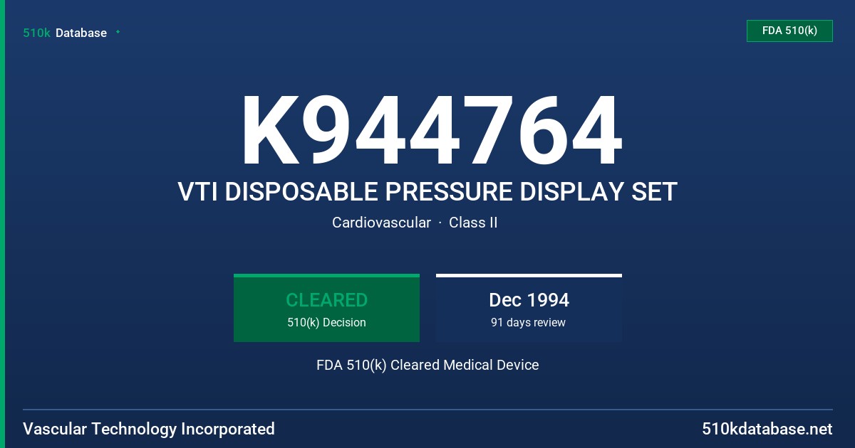 K944764 VTI DISPOSABLE PRESSURE DISPLAY SET FDA 510(k) Cleared Medical Device
