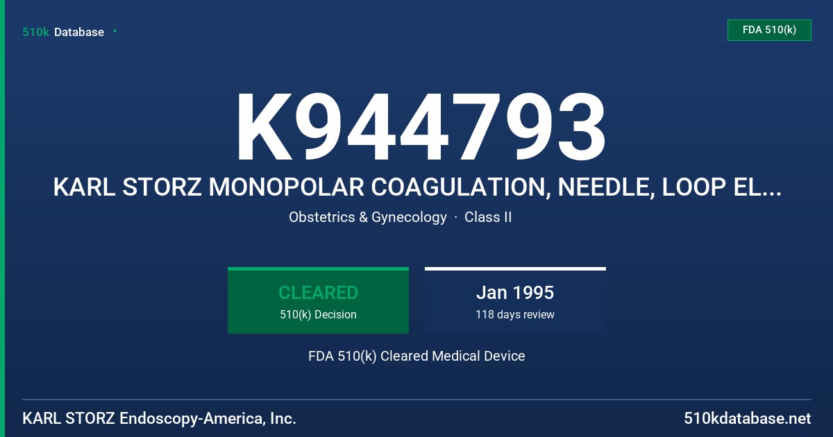 K944793 KARL STORZ MONOPOLAR COAGULATION, NEEDLE, LOOP ELECTRODES FDA 510(k) Cleared Medical Device