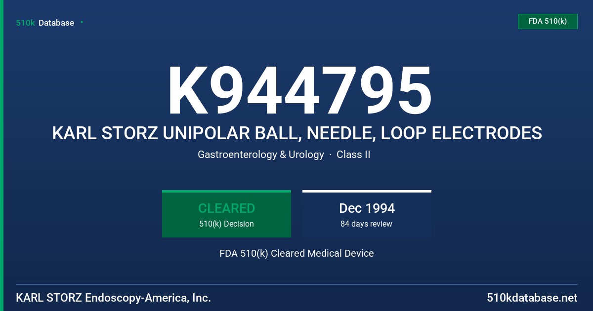 K944795 KARL STORZ UNIPOLAR BALL, NEEDLE, LOOP ELECTRODES FDA 510(k) Cleared Medical Device