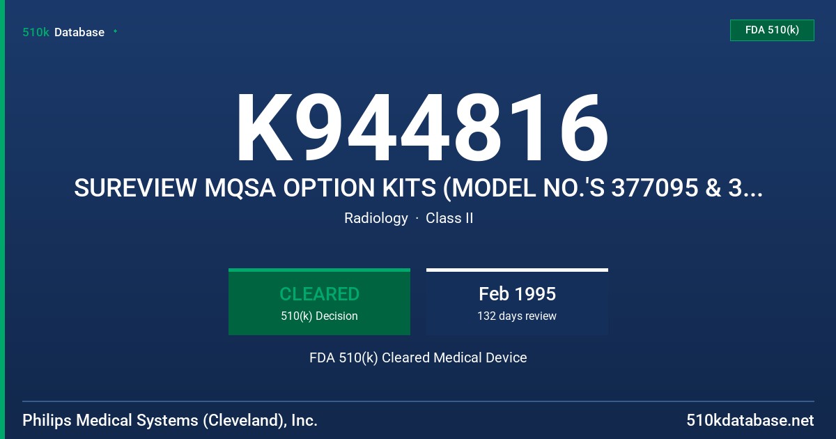 K944816 SUREVIEW MQSA OPTION KITS (MODEL NO.'S 377095 & 377096) FDA 510(k) Cleared Medical Device