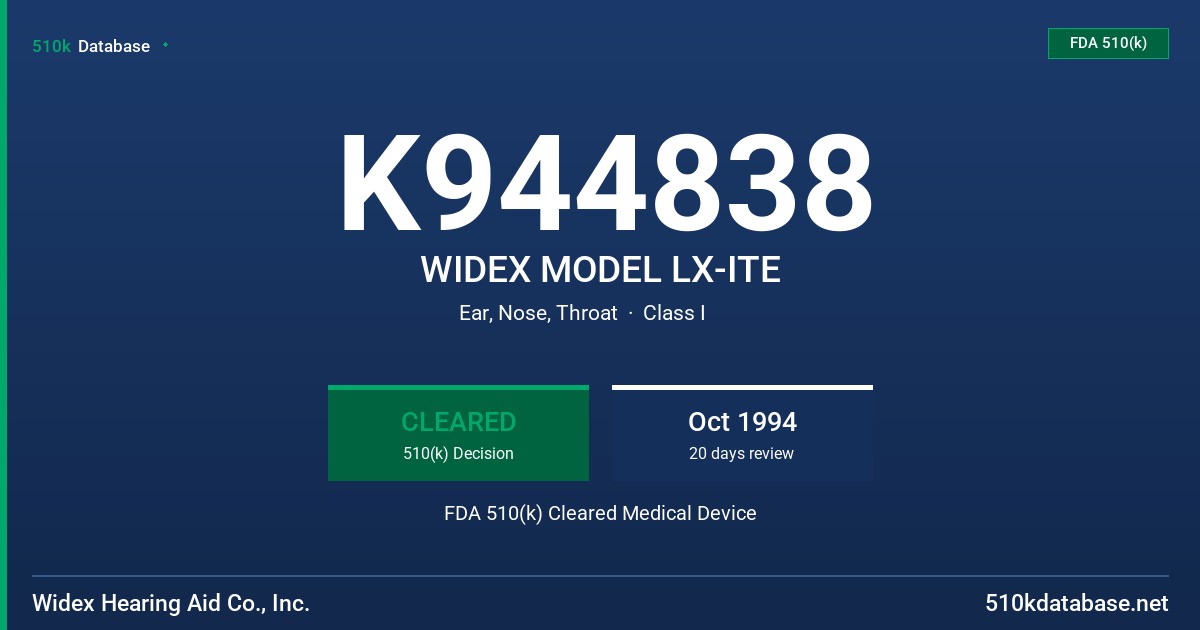 K944838 WIDEX MODEL LX-ITE FDA 510(k) Cleared Medical Device