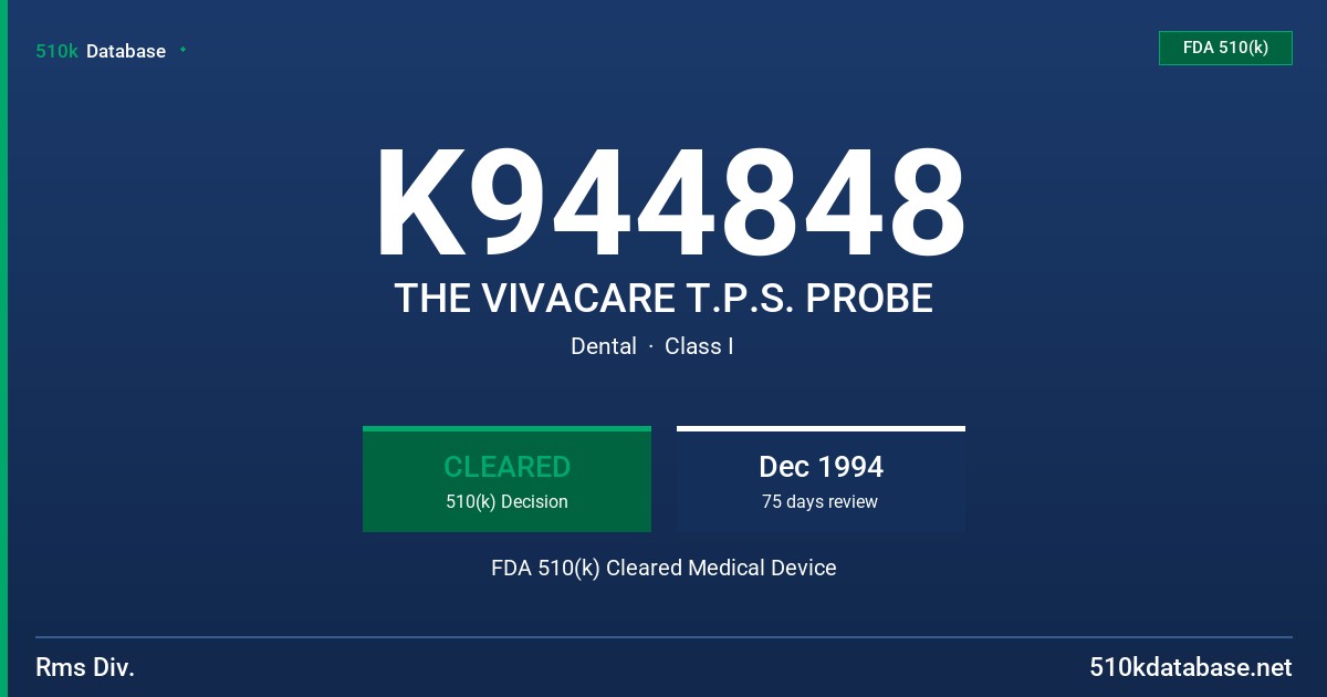 K944848 THE VIVACARE T.P.S. PROBE FDA 510(k) Cleared Medical Device