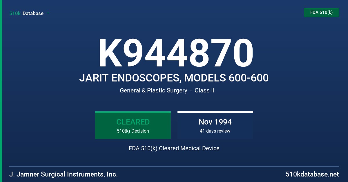 K944870 JARIT ENDOSCOPES, MODELS 600-600 FDA 510(k) Cleared Medical Device