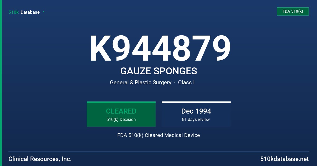 K944879 GAUZE SPONGES FDA 510(k) Cleared Medical Device