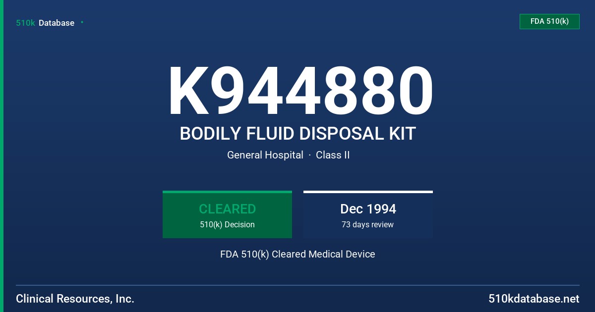 K944880 BODILY FLUID DISPOSAL KIT FDA 510(k) Cleared Medical Device