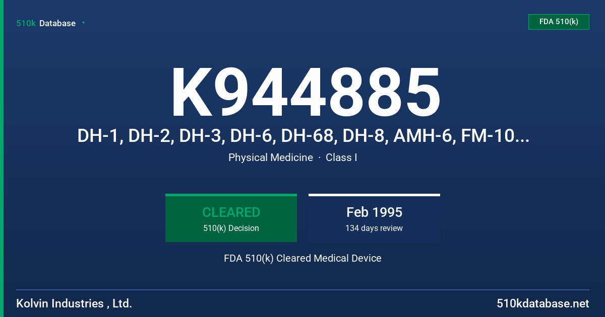 K944885 DH-1, DH-2, DH-3, DH-6, DH-68, DH-8, AMH-6, FM-10, FM-20, FM-30, FBM-1000, FBM-2000 FDA 510(k) Cleared Medical Device